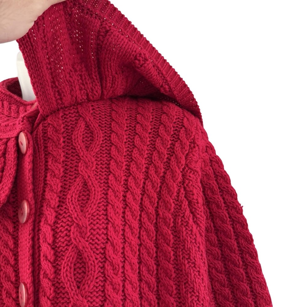Aran Crafts Long Cardigan Sweater Womens L Red Wool Cable Knit Ireland Fisherman - Picture 8 of 16